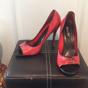Red and black open toe heel size 11